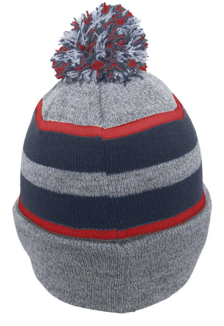 Pacific Headwear 641k Knit Fold Over Pom-pom Beanie - Heather Navy Red - 7’’ - 7 7/8’’