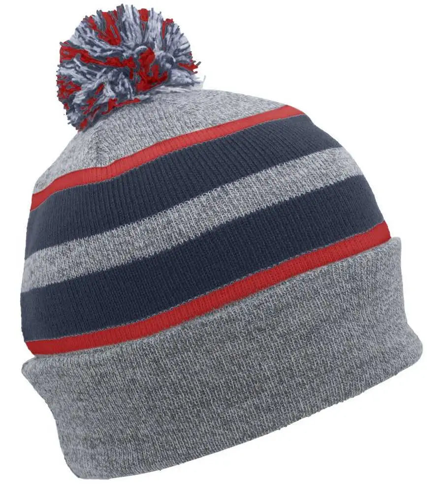 Pacific Headwear 641k Knit Fold Over Pom-pom Beanie - Heather Navy Red - 7’’ - 7 7/8’’