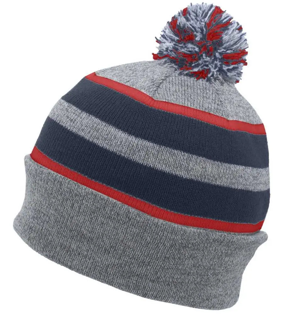 Pacific Headwear 641k Knit Fold Over Pom-pom Beanie - Heather Navy Red - 7’’ - 7 7/8’’