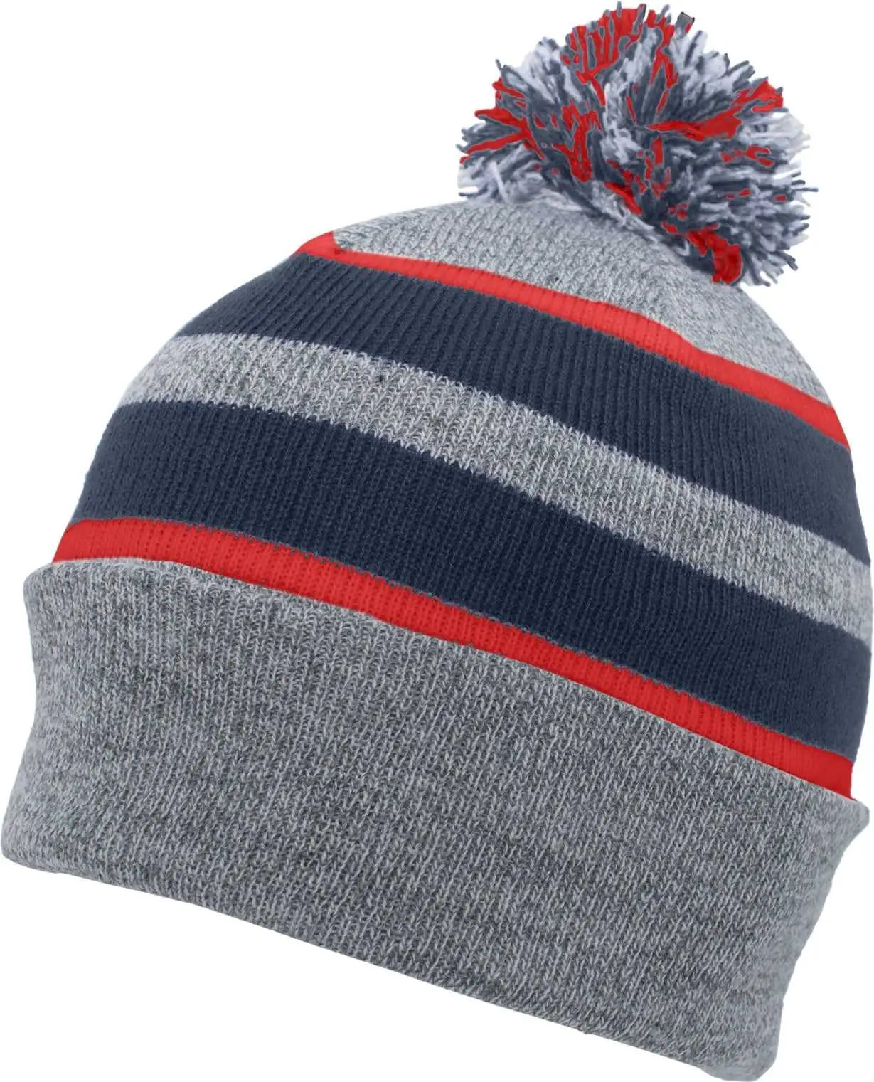 Pacific Headwear 641k Knit Fold Over Pom-pom Beanie - Heather Navy Red