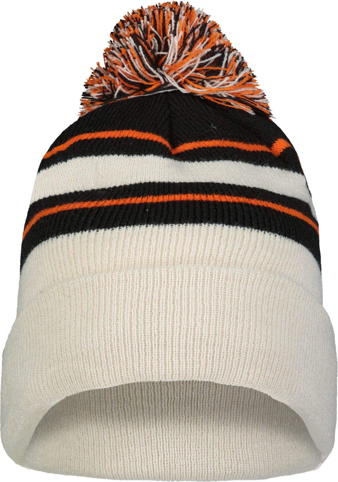 Pacific Headwear 641k Knit Fold Over Pom-pom Beanie - Oat Black Orange
