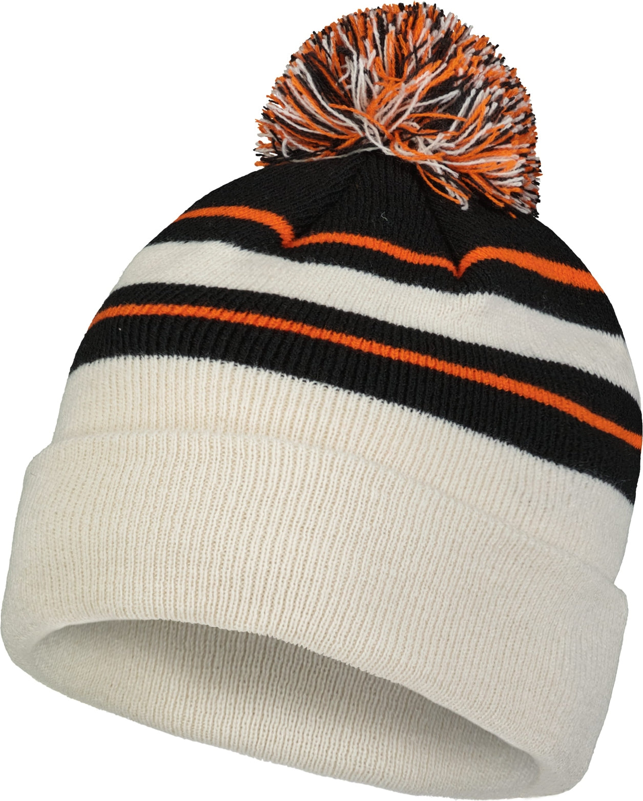 Pacific Headwear 641k Knit Fold Over Pom-pom Beanie - Oat Black Orange