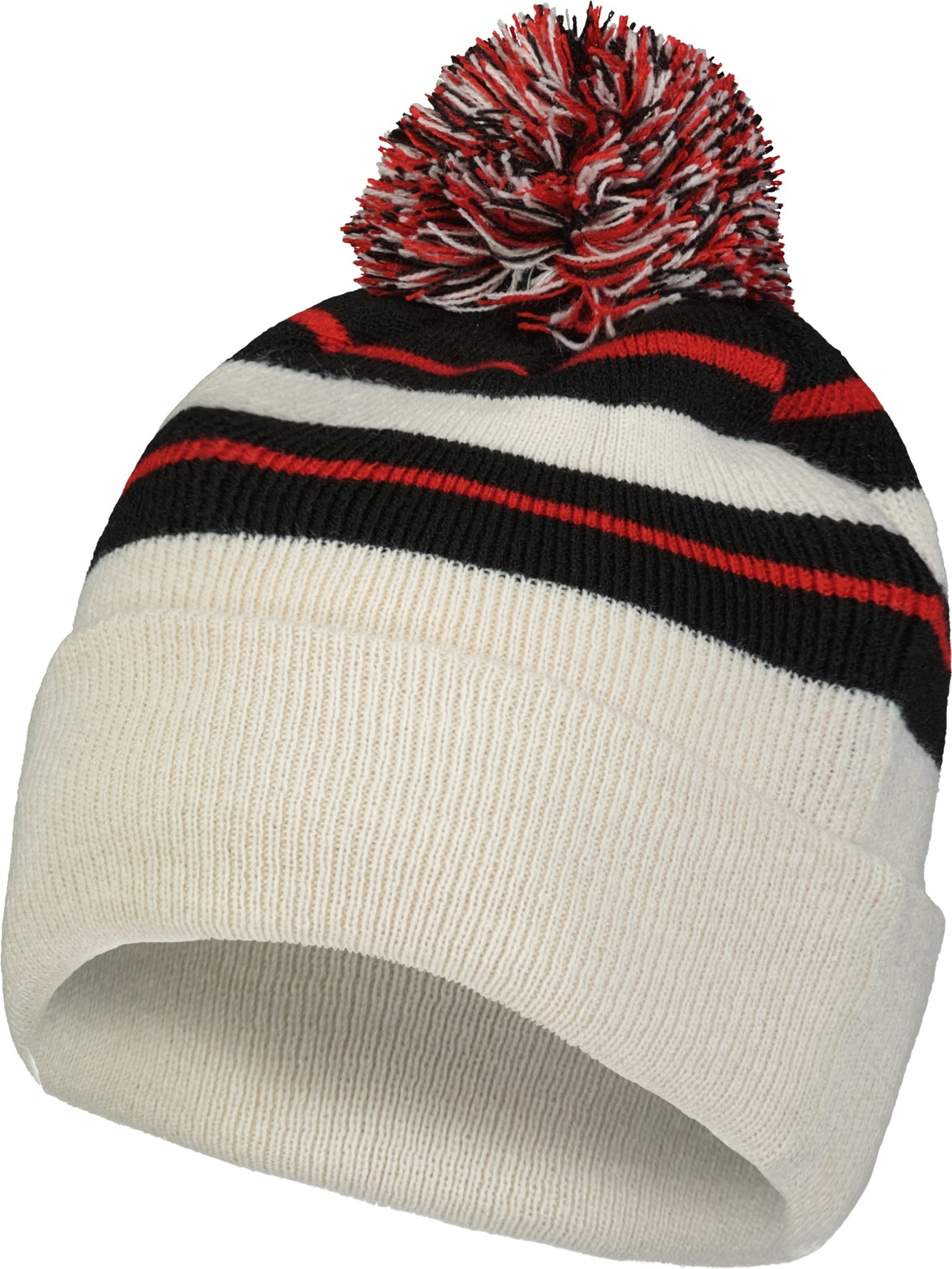 Pacific Headwear 641k Knit Fold Over Pom-pom Beanie - Oat Black Red - Os