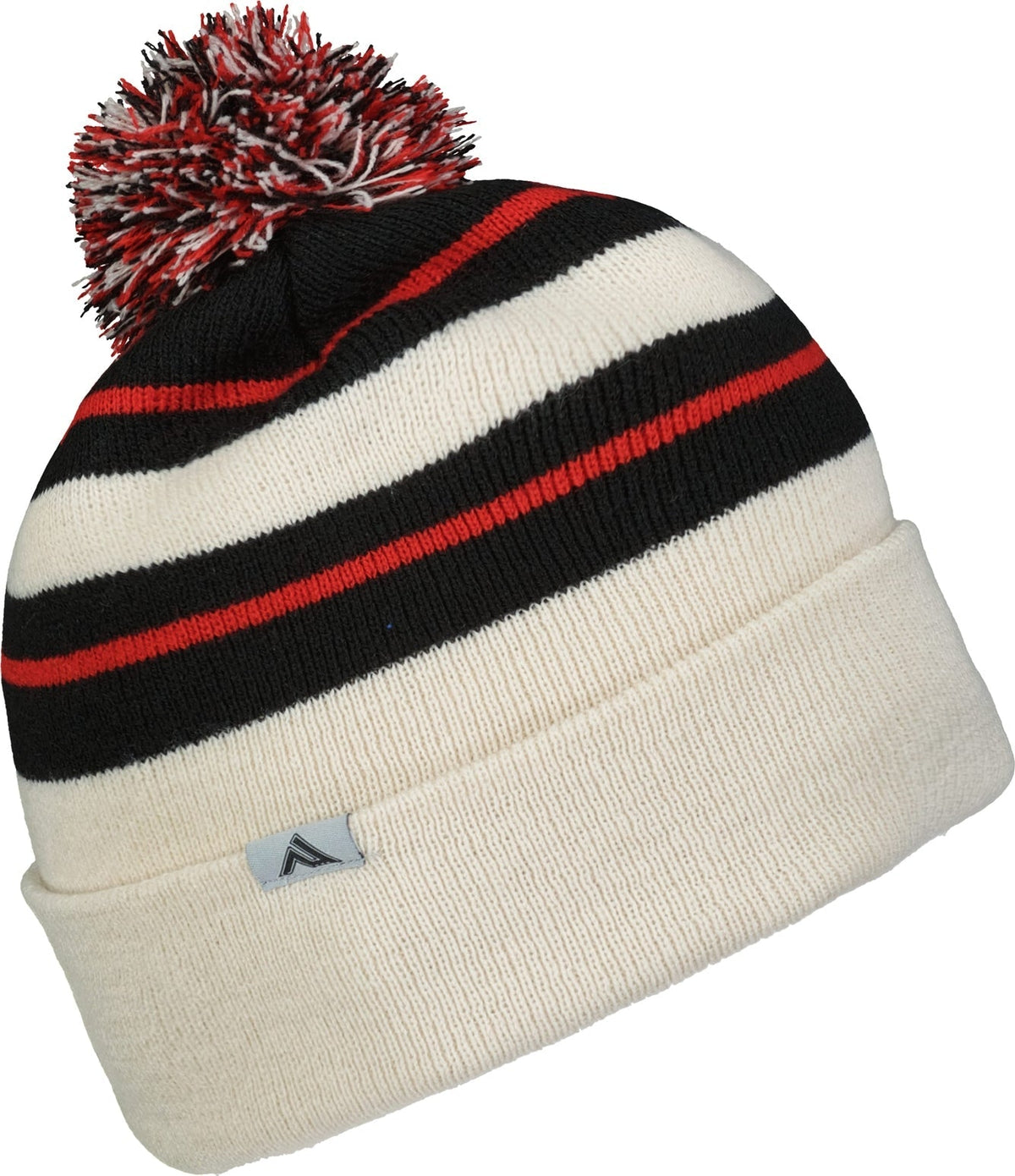 Pacific Headwear 641k Knit Fold Over Pom-pom Beanie - Oat Black Red - Os
