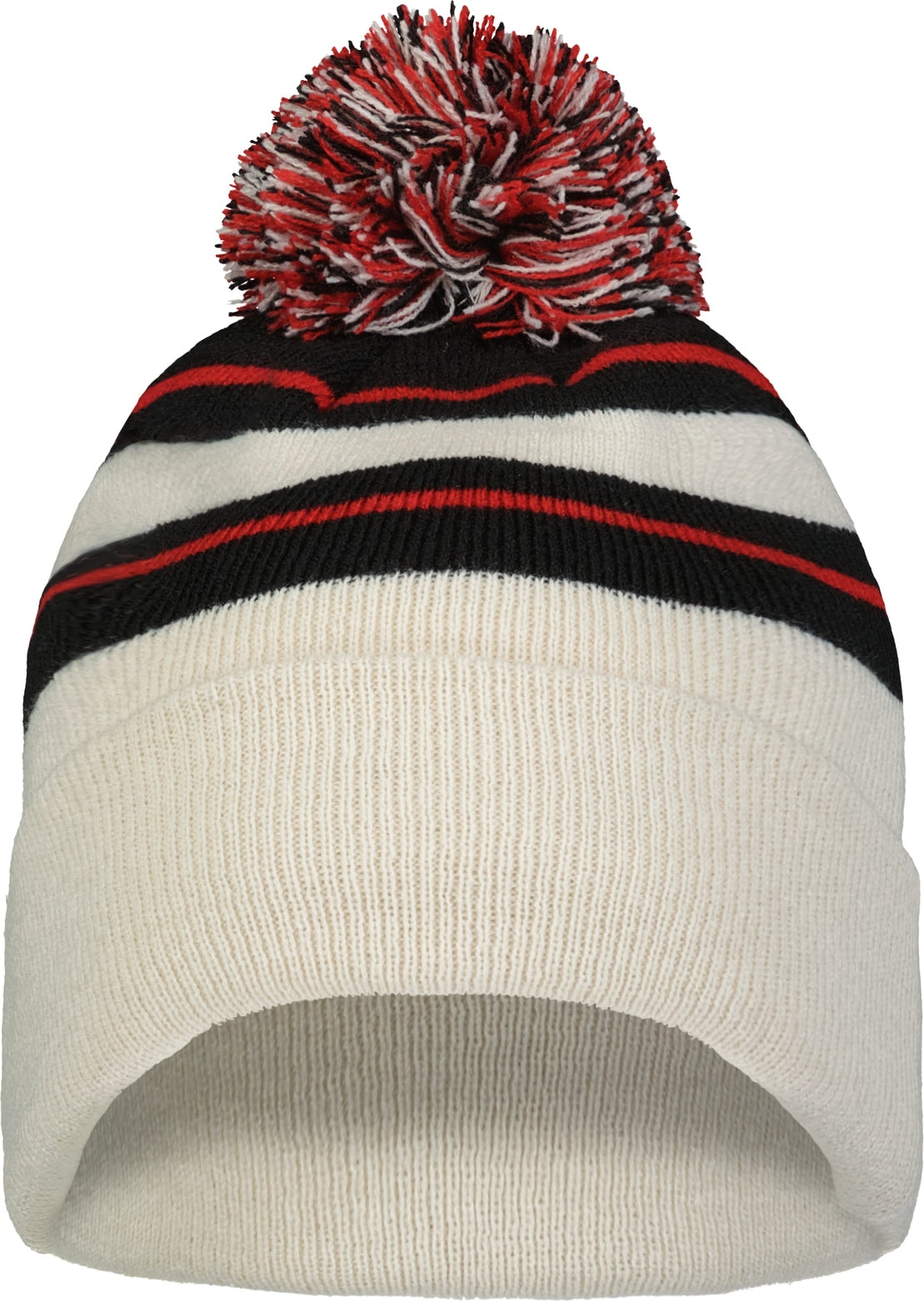 Pacific Headwear 641k Knit Fold Over Pom-pom Beanie - Oat Black Red - Os