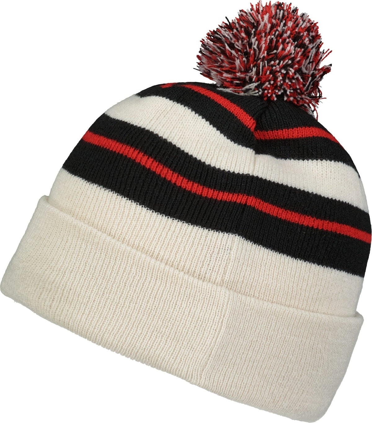 Pacific Headwear 641k Knit Fold Over Pom-pom Beanie - Oat Black Red - Os