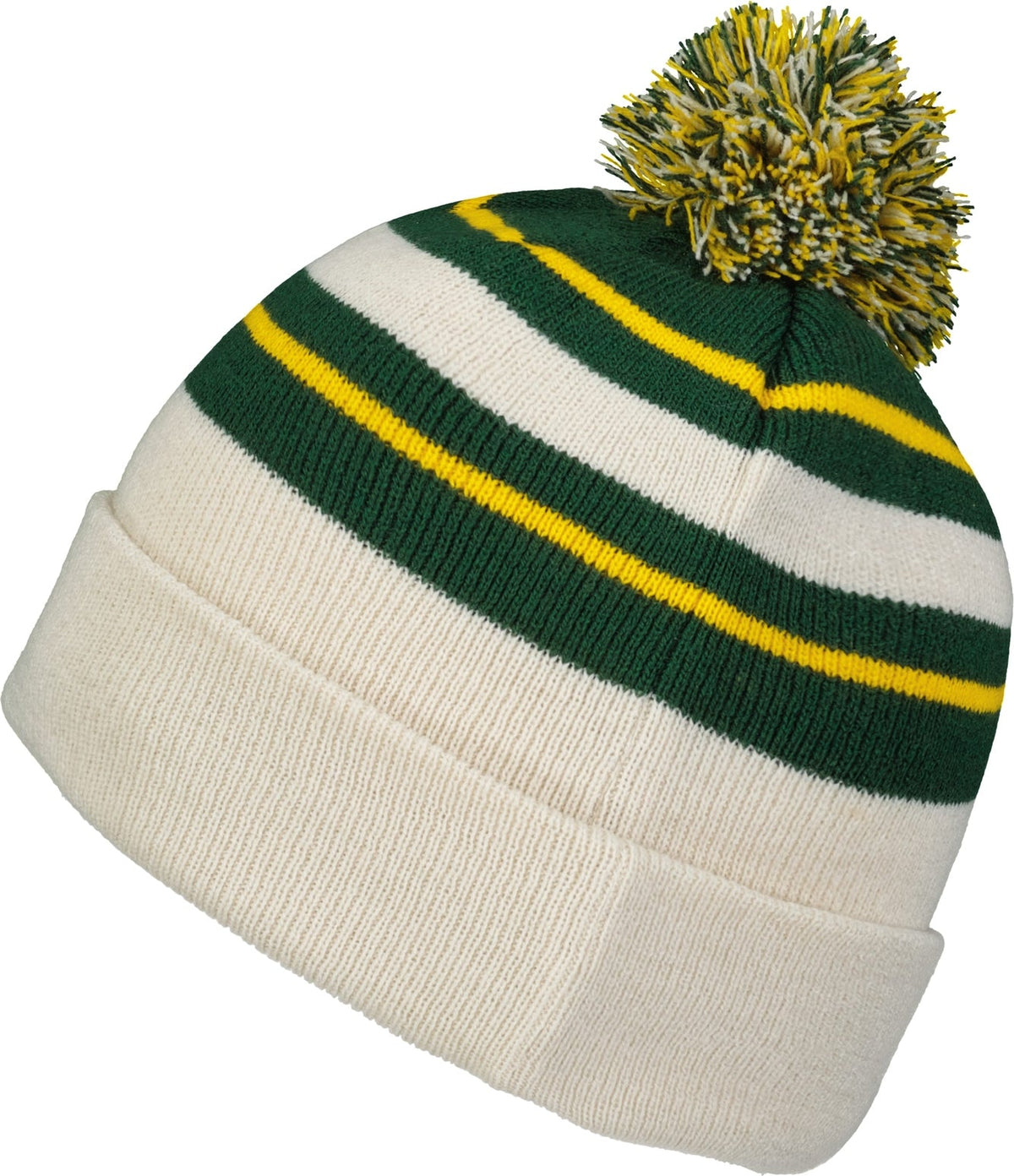 Pacific Headwear 641k Knit Fold Over Pom-pom Beanie - Oat Dark Green Gold - Forest / Os