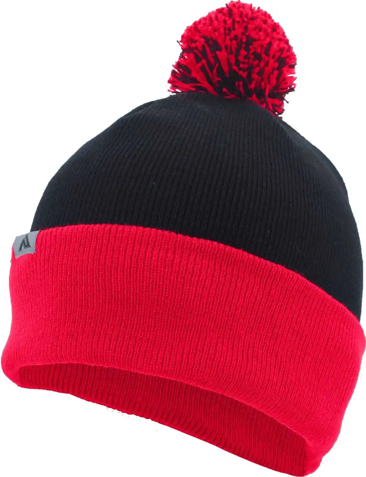 Pacific Headwear 641k Knit Fold Over Pom-pom Beanie - B04j - Black Red / 7’’ - 7 7/8’’
