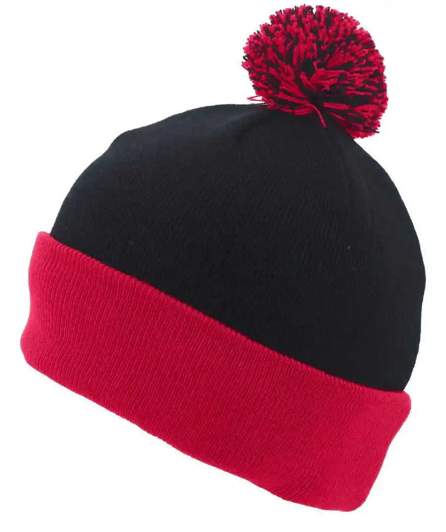 Pacific Headwear 641k Knit Fold Over Pom-pom Beanie - B04j - Black Red / 7’’ - 7 7/8’’