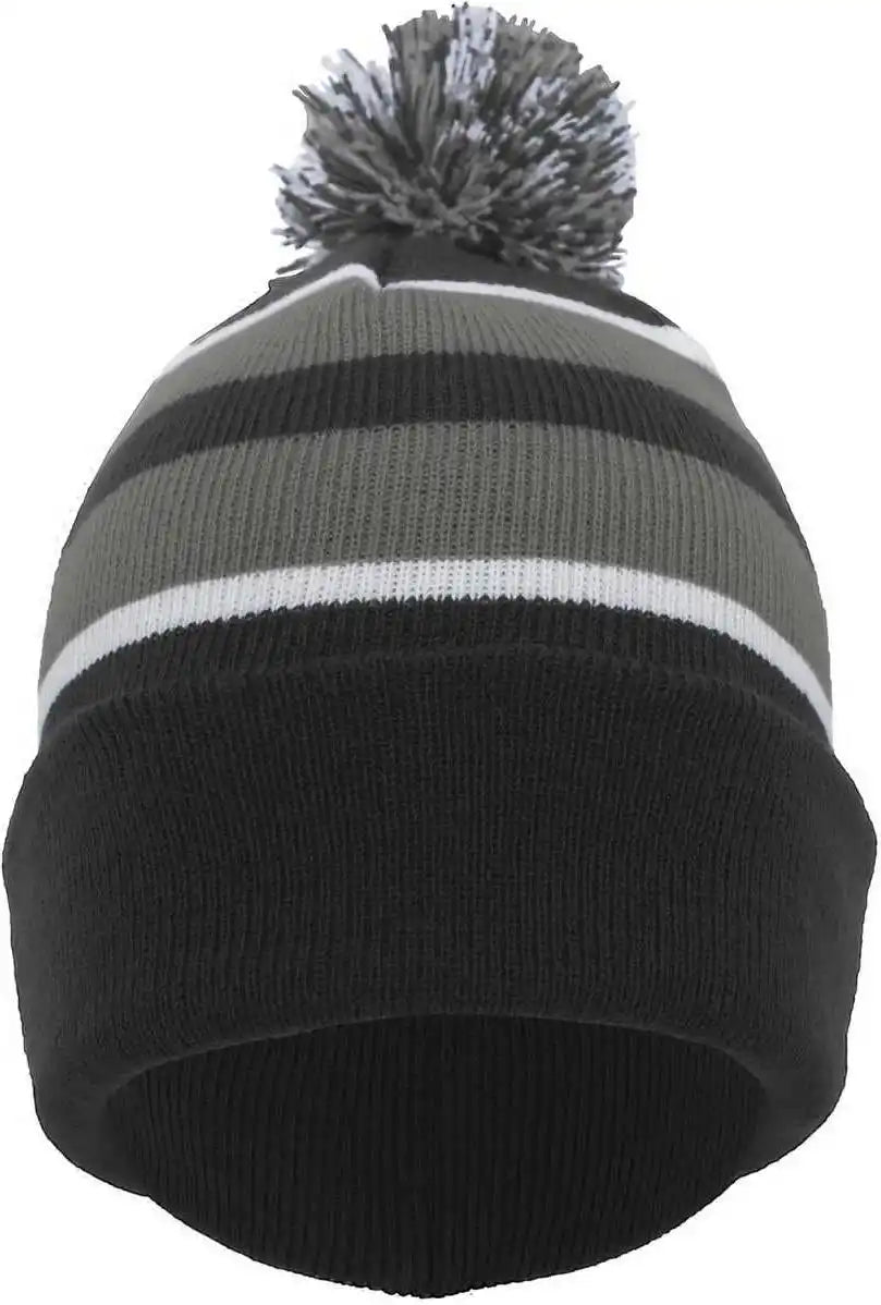 Pacific Headwear 641k Knit Fold Over Pom-pom Beanie - Black Graphite White - 7’’ - 7 7/8’’