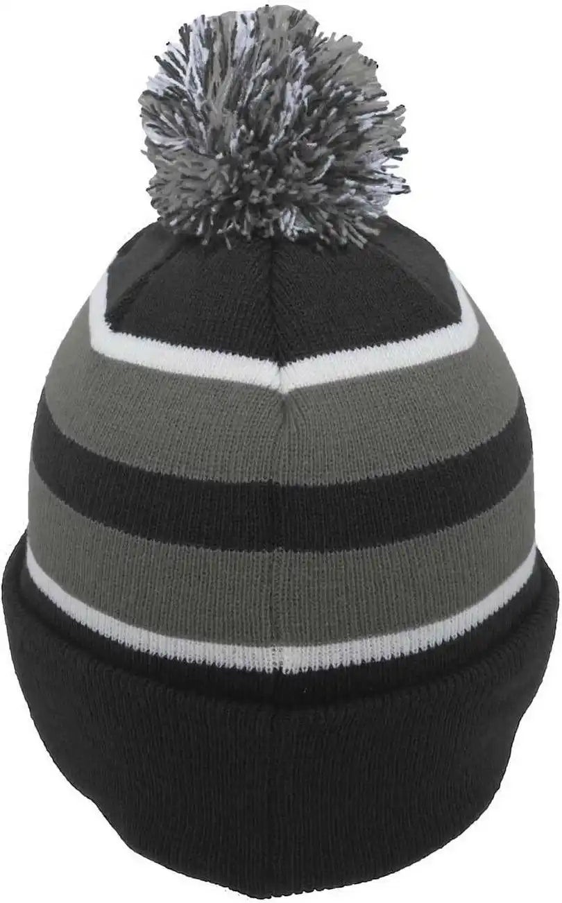 Pacific Headwear 641k Knit Fold Over Pom-pom Beanie - Black Graphite White - 7’’ - 7 7/8’’