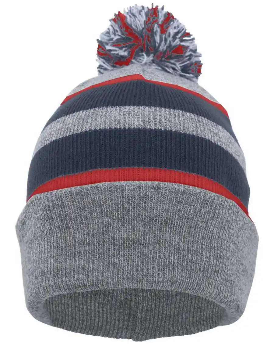 Pacific Headwear 641k Knit Fold Over Pom-pom Beanie - Heather Navy Red - 7’’ - 7 7/8’’
