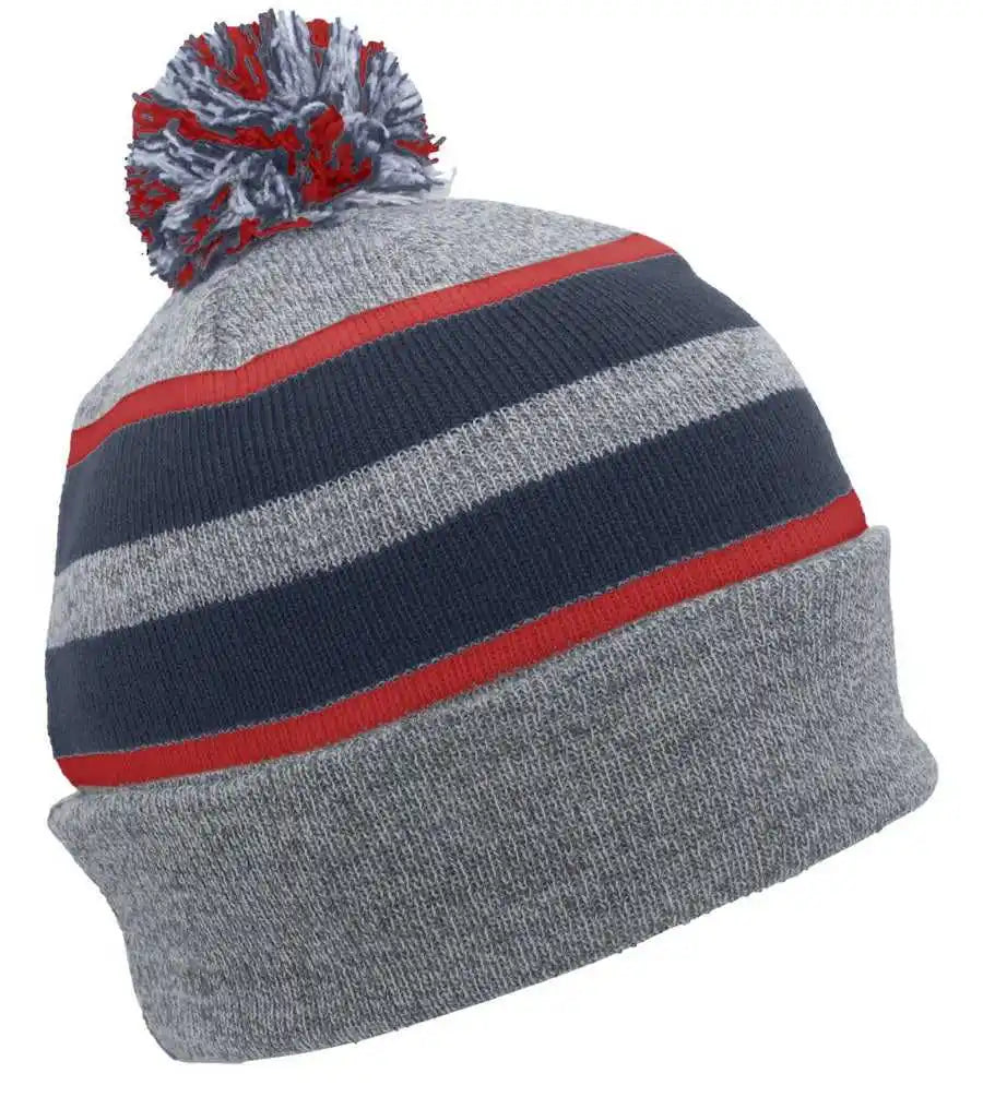 Pacific Headwear 641k Knit Fold Over Pom Beanie Heather Navy Red / 7’’ 7 7/8’’