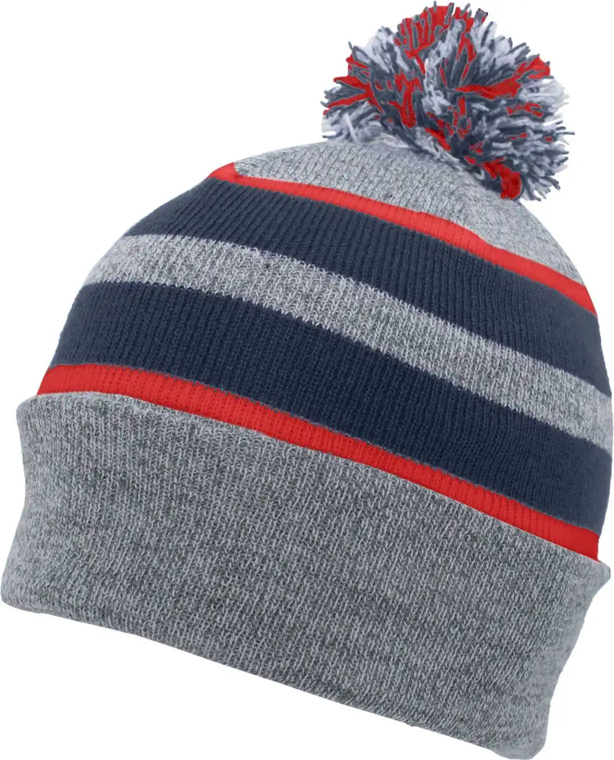 Pacific Headwear 641k Knit Fold Over Pom Beanie Heather Navy Red / 7’’ 7 7/8’’