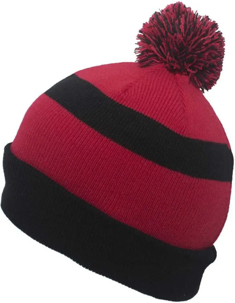 Pacific Headwear 641k Pom-pom Cuff Beanie - Black Red - 7’’ - 7 7/8’’