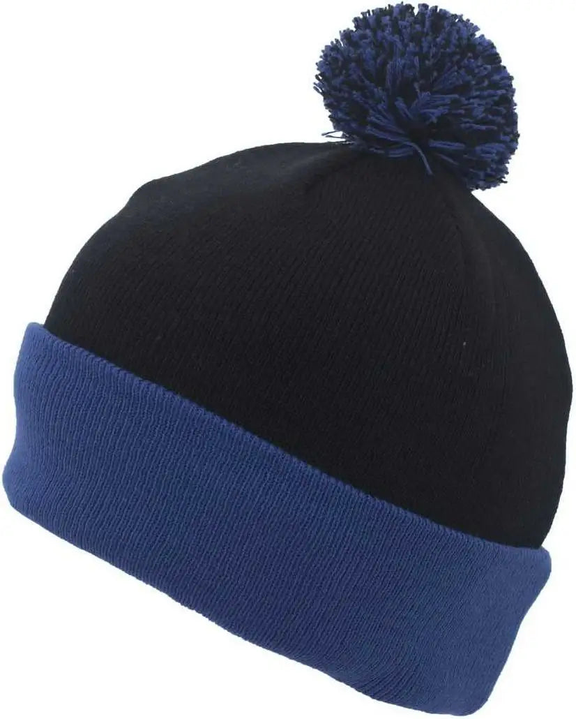 Pacific Headwear 641k Pom-pom Cuff Beanie - Black Royal