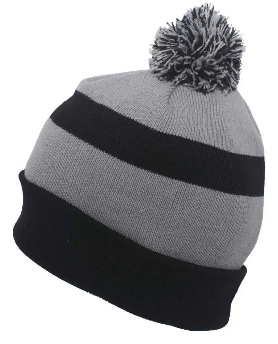 Pacific Headwear 641k Pom-pom Cuff Beanie - Black Silver