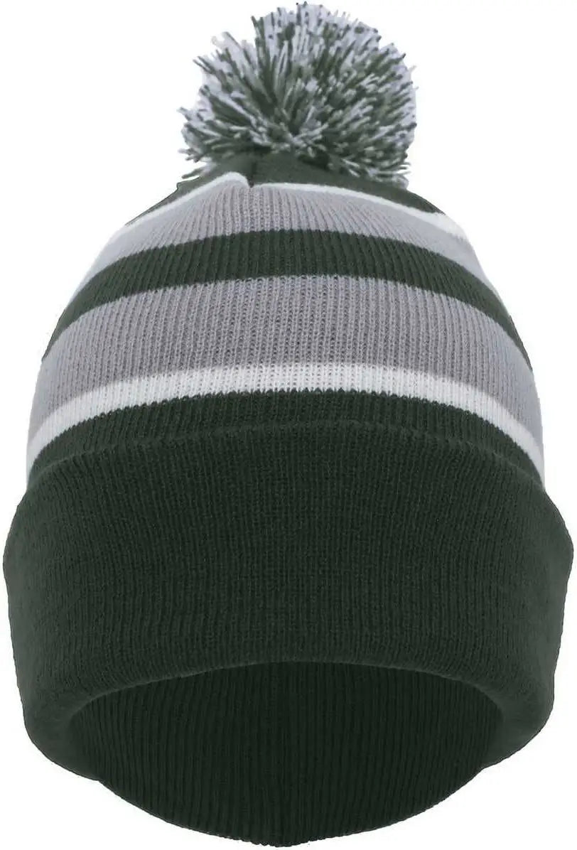 Pacific Headwear 641k Pom-pom Cuff Beanie - Dark Green Silver White - Forest Light Gray / 7’’ - 7 7/8’’