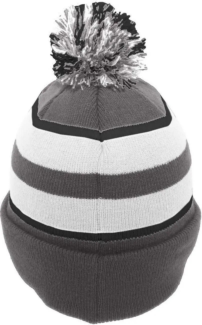 Pacific Headwear 641k Pom-pom Cuff Beanie - Graphite White Black - Dark Gray / 7’’ - 7 7/8’’