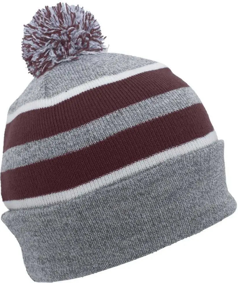 Pacific Headwear 641k Pom-pom Cuff Beanie - Heather Gray Maroon White