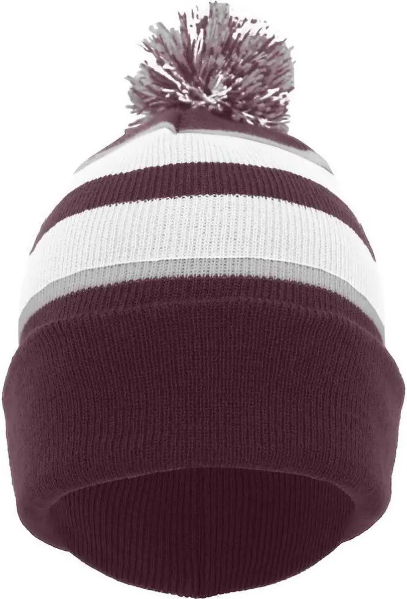 Pacific Headwear 641k Pom-pom Cuff Beanie - Maroon White Silver