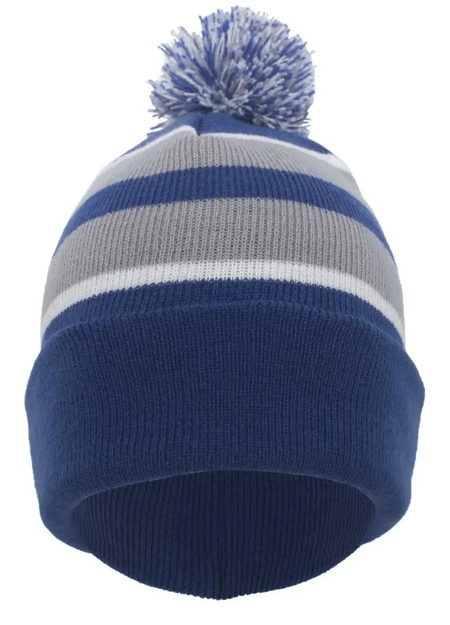 Pacific Headwear 641k Pom-pom Cuff Beanie - Royal Silver White