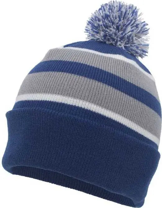 Pacific Headwear 641k Pom-pom Cuff Beanie - Royal Silver White - Light Gray / 7’’ - 7 7/8’’