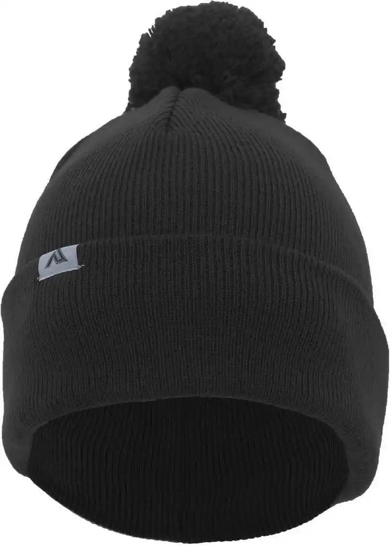 Pacific Headwear 641k Pom-pom Cuff Beanie - Black - 7’’ - 7 7/8’’