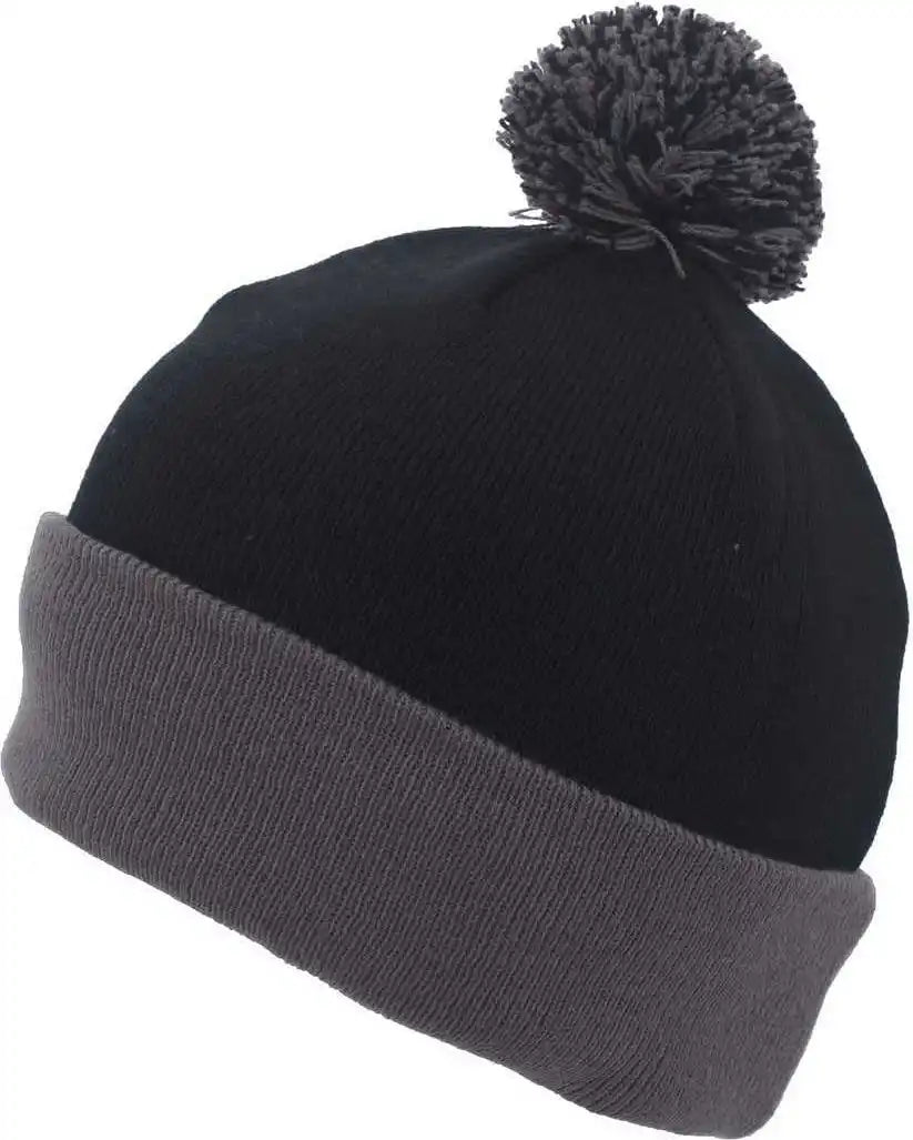 Pacific Headwear 641k Pom-pom Cuff Beanie - Black Graphite - Dark Gray / 7’’ - 7 7/8’’