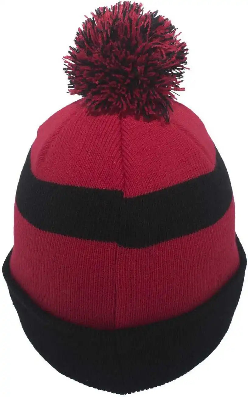 Pacific Headwear 641k Pom Cuff Beanie Black Red / 7’’ 7 7/8’’