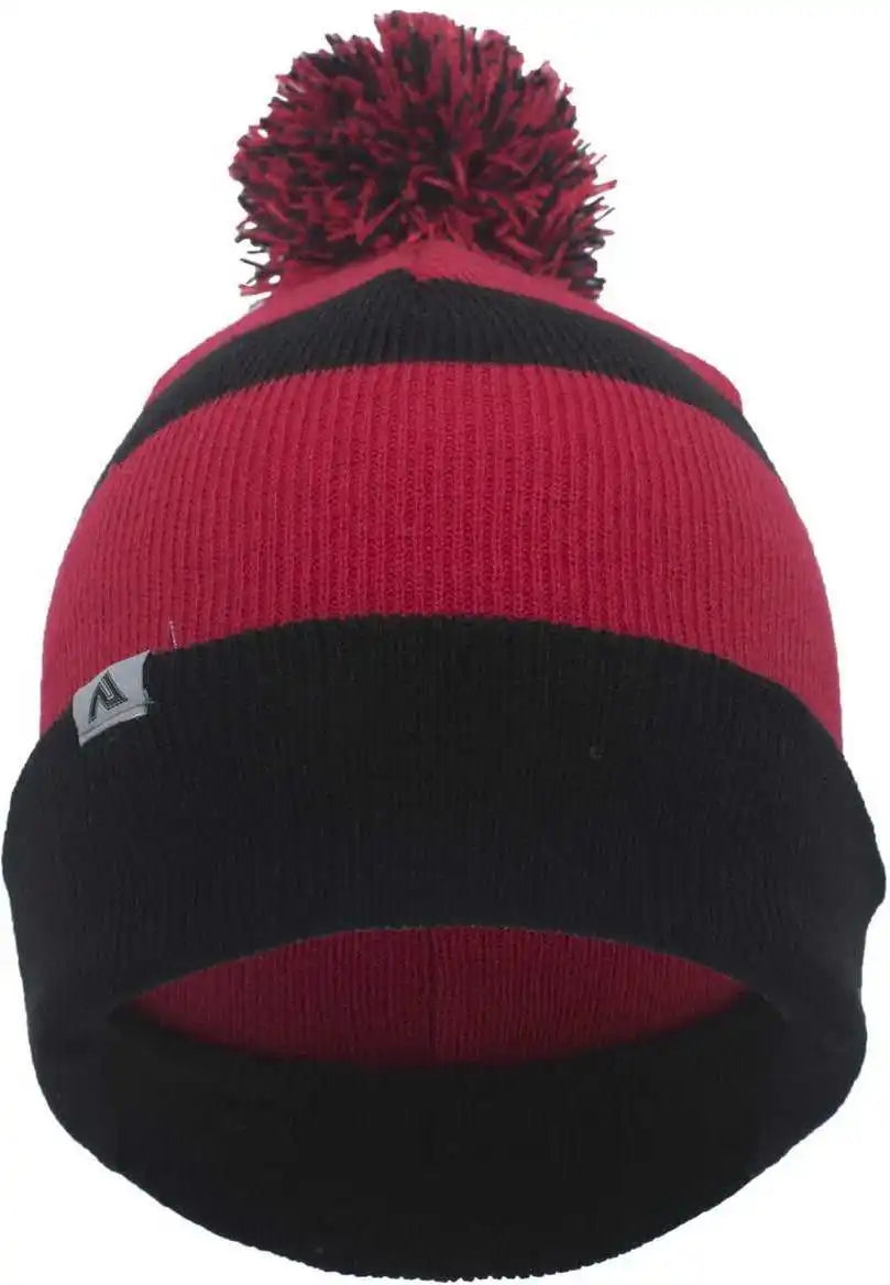Pacific Headwear 641k Pom Cuff Beanie Black Red / 7’’ 7 7/8’’