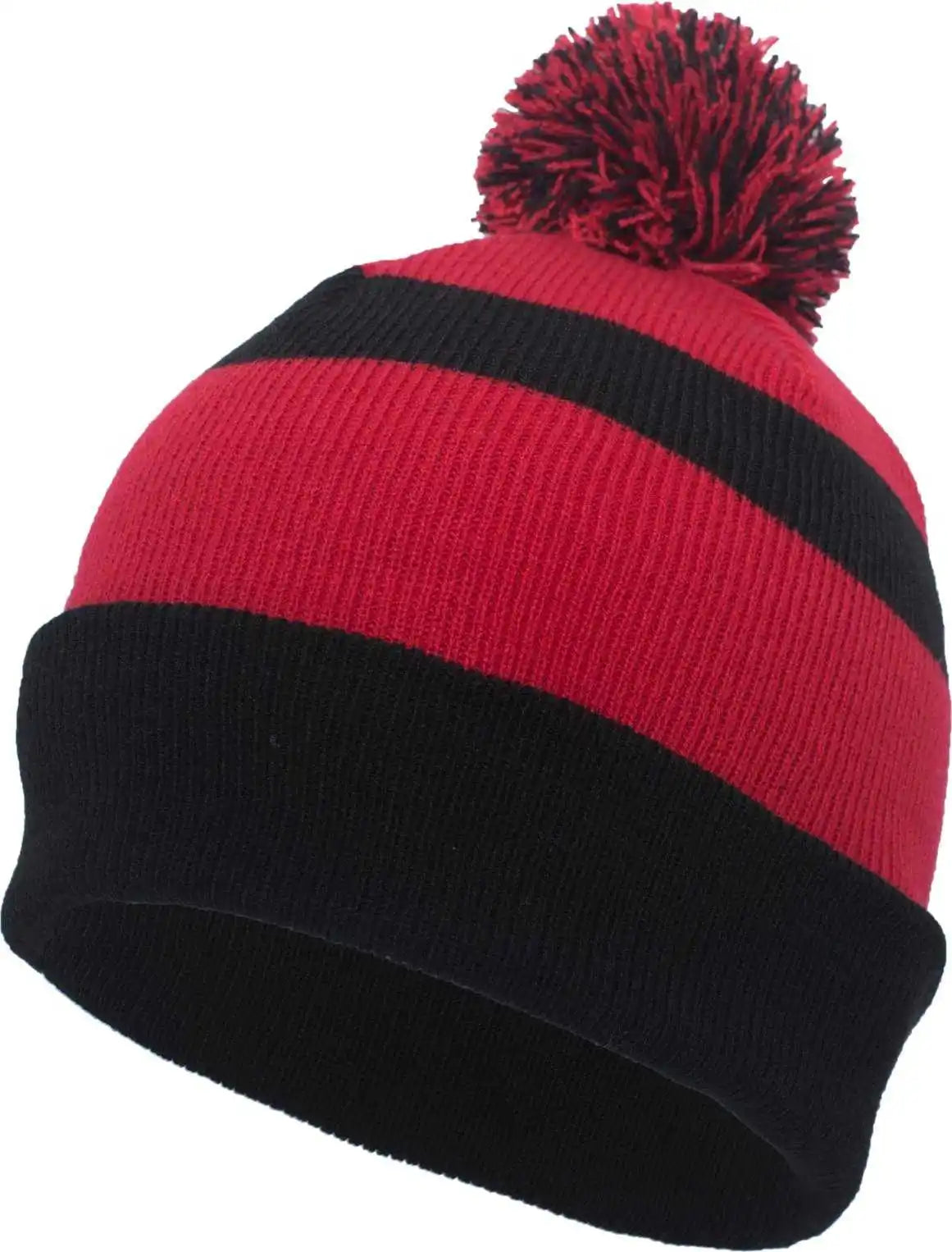 Pacific Headwear 641k Pom Cuff Beanie Black Red / 7’’ 7 7/8’’