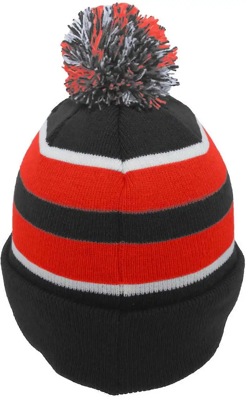 Pacific Headwear 641k Pom Cuff Beanie Black Red White / 7’’ 7 7/8’’