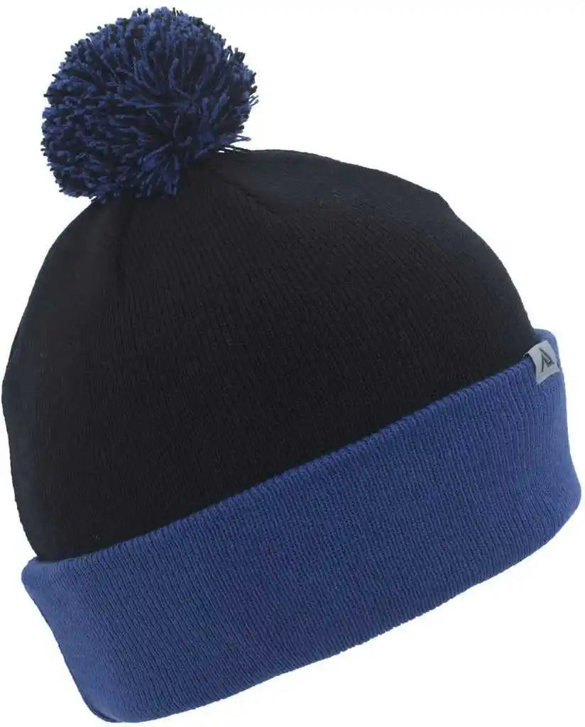 Pacific Headwear 641k Pom Cuff Beanie Black Royal / 7’’ 7 7/8’’
