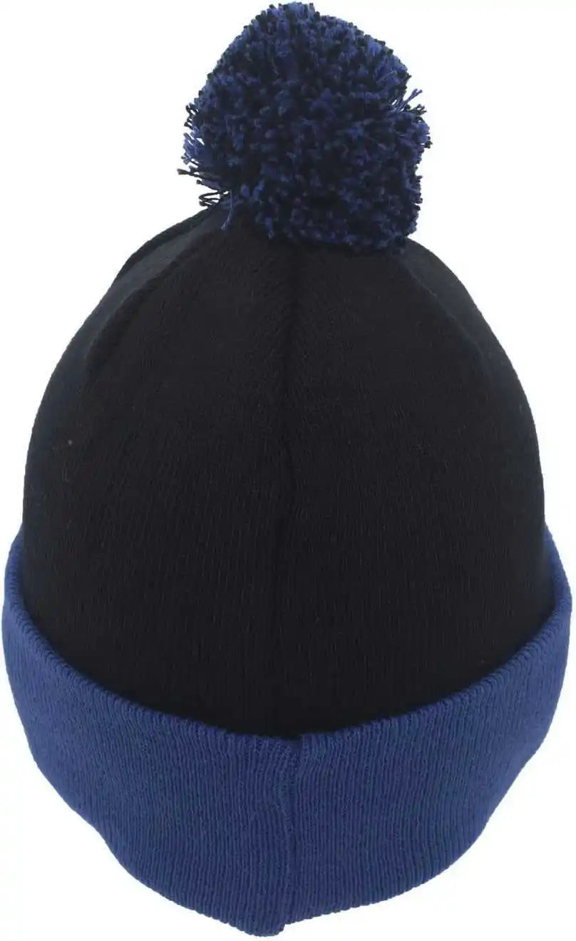 Pacific Headwear 641k Pom Cuff Beanie Black Royal / 7’’ 7 7/8’’