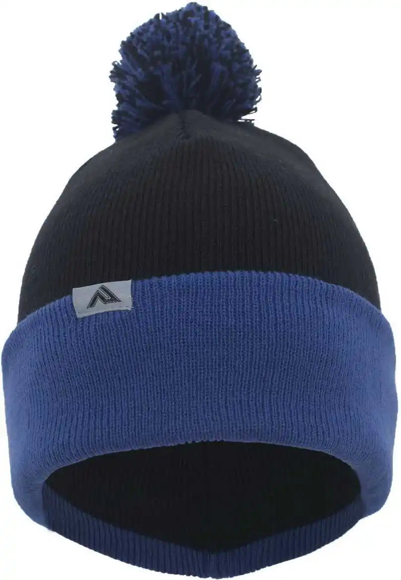 Pacific Headwear 641k Pom Cuff Beanie Black Royal / 7’’ 7 7/8’’