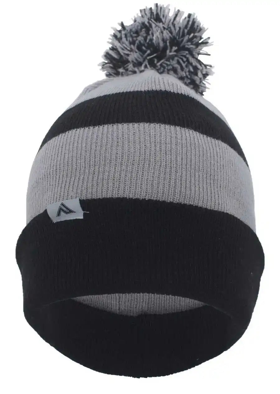 Pacific Headwear 641k Pom-pom Cuff Beanie - Black Silver - Light Gray / 7’’ - 7 7/8’’