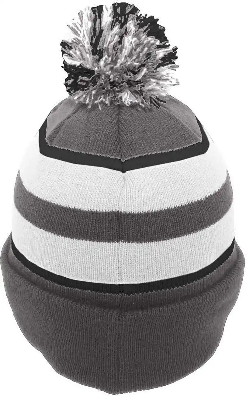 Pacific Headwear 641k Pom-pom Cuff Beanie - Graphite White Black - Dark Gray / 7’’ - 7 7/8’’