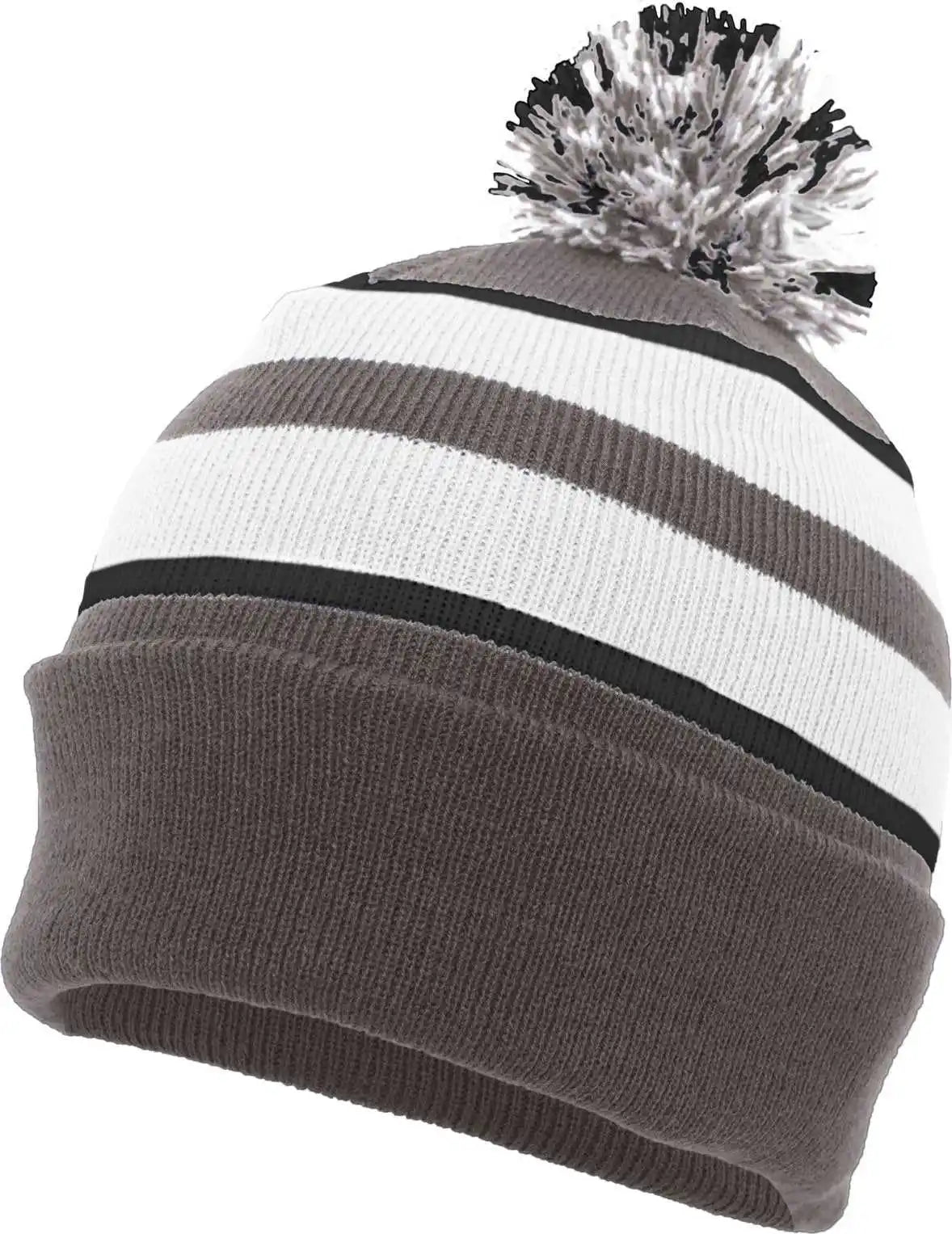 Pacific Headwear 641k Pom-pom Cuff Beanie - Graphite White Black - Dark Gray / 7’’ - 7 7/8’’