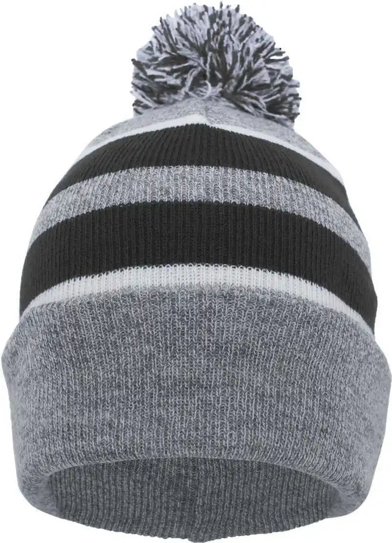 Pacific Headwear 641k Pom-pom Cuff Beanie - Heather Gray Black White - 7’’ - 7 7/8’’