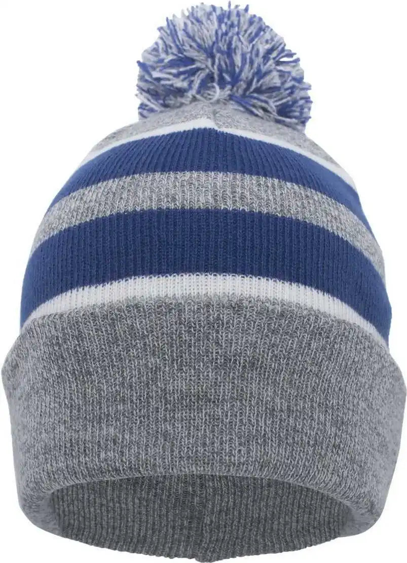 Pacific Headwear 641k Pom-pom Cuff Beanie - Heather Gray Royal White - 7’’ - 7 7/8’’