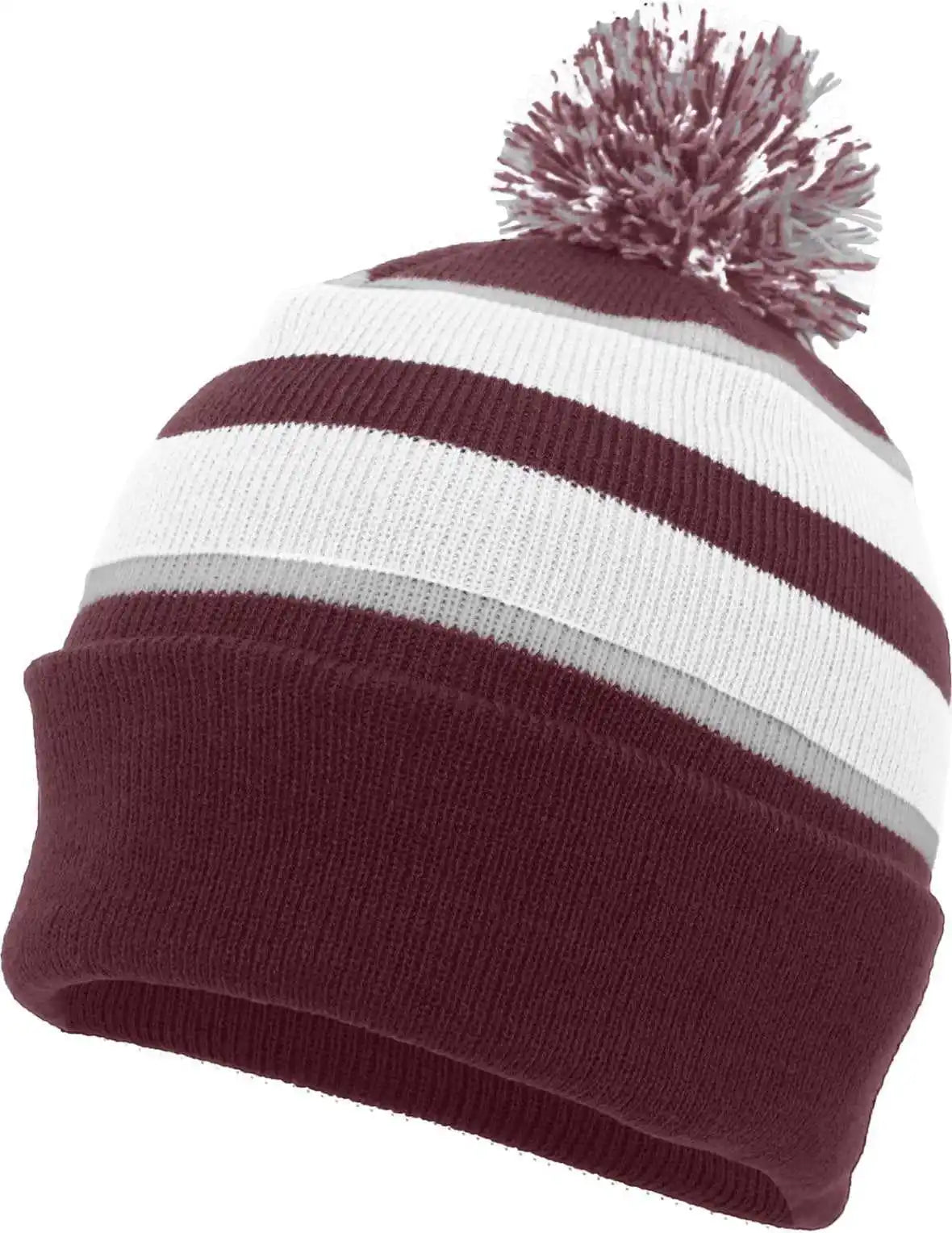Pacific Headwear 641k Pom Cuff Beanie Maroon White Silver / 7’’ 7 7/8’’