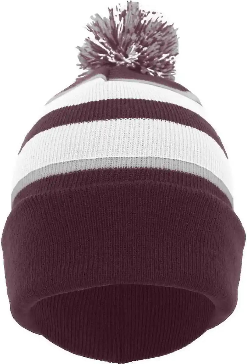 Pacific Headwear 641k Pom-pom Cuff Beanie - Maroon White Silver - 7’’ - 7 7/8’’