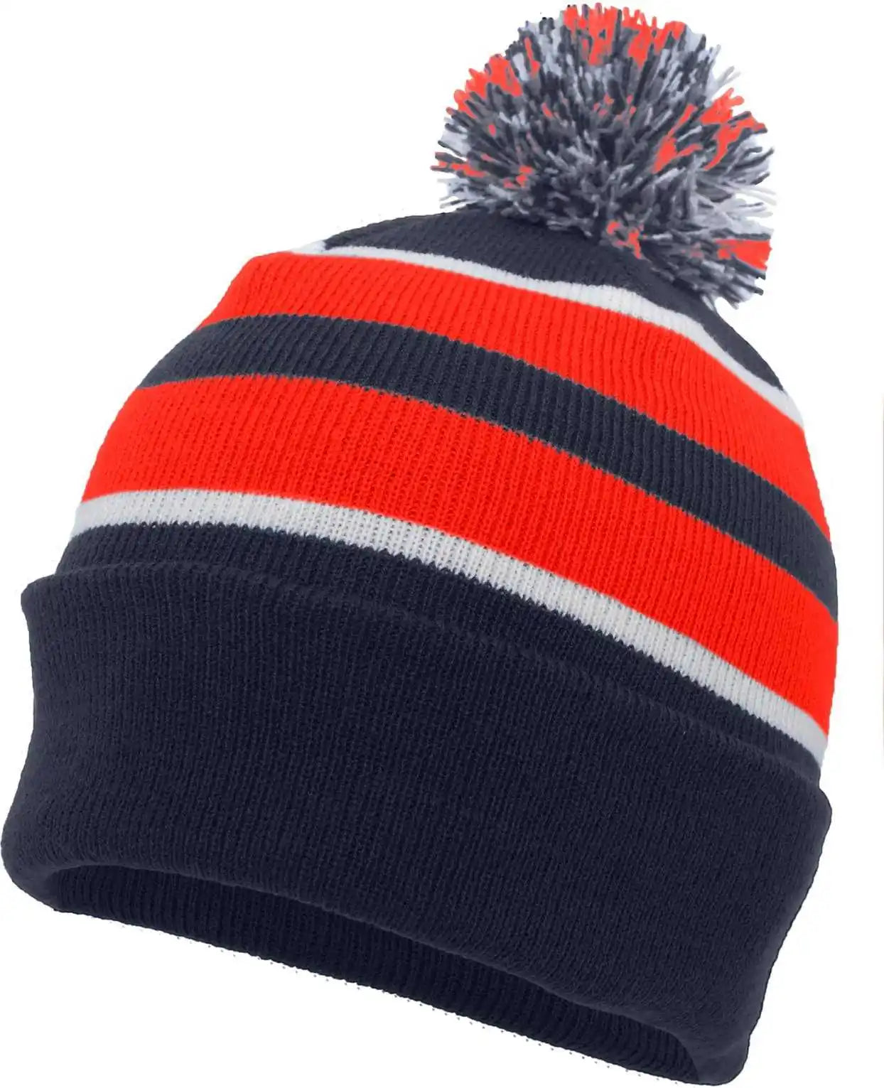 Pacific Headwear 641k Pom-pom Cuff Beanie - Navy Red White - 7’’ - 7 7/8’’