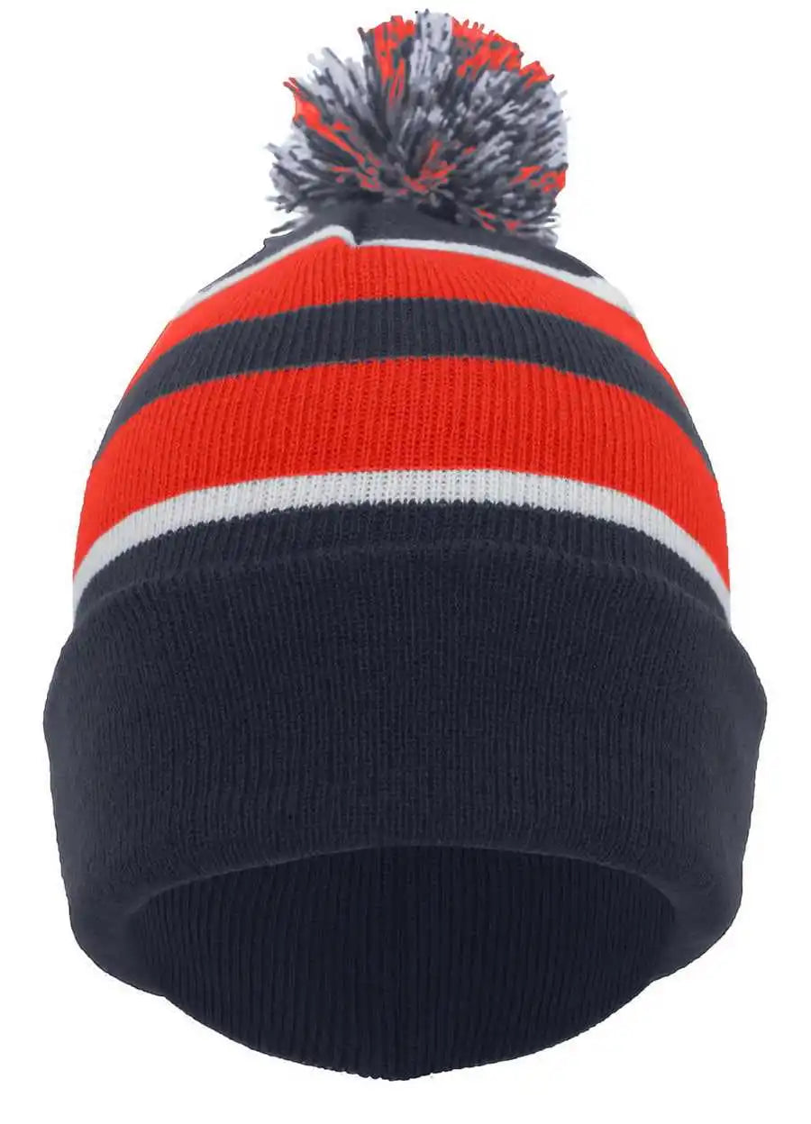 Pacific Headwear 641k Pom-pom Cuff Beanie - Navy Red White - 7’’ - 7 7/8’’