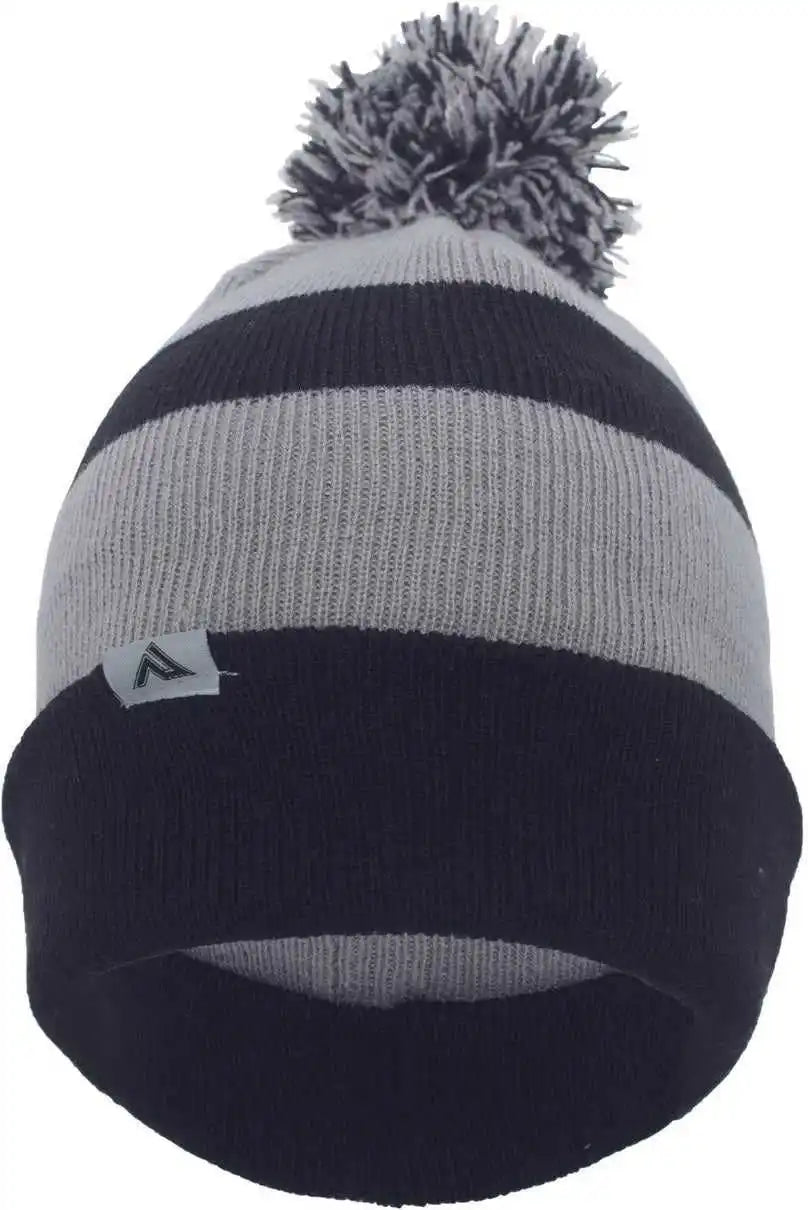 Pacific Headwear 641k Pom-pom Cuff Beanie - Navy Silver - Light Gray / 7’’ - 7 7/8’’