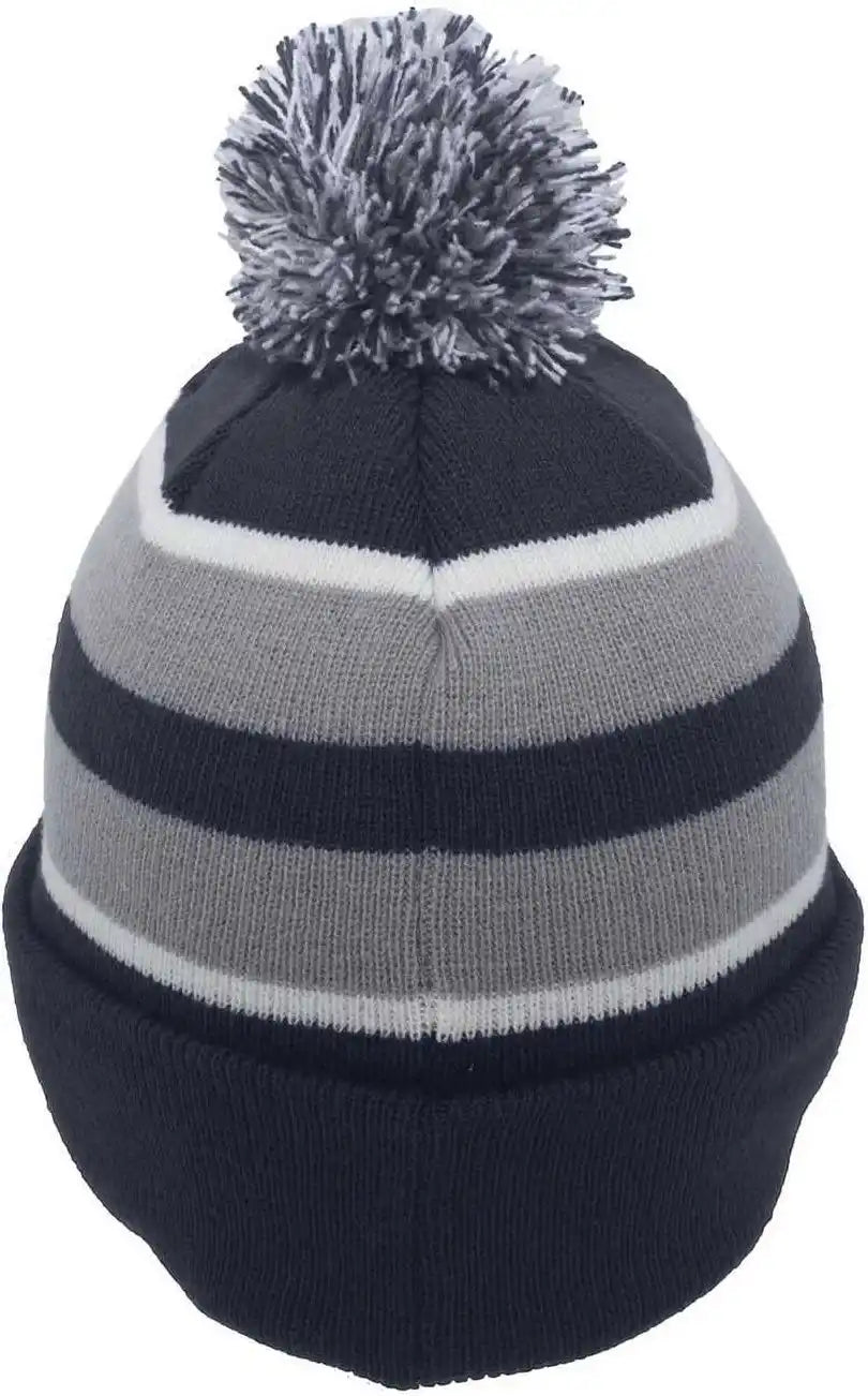 Pacific Headwear 641k Pom Cuff Beanie Navy Silver White Light Gray / 7’’ 7 7/8’’