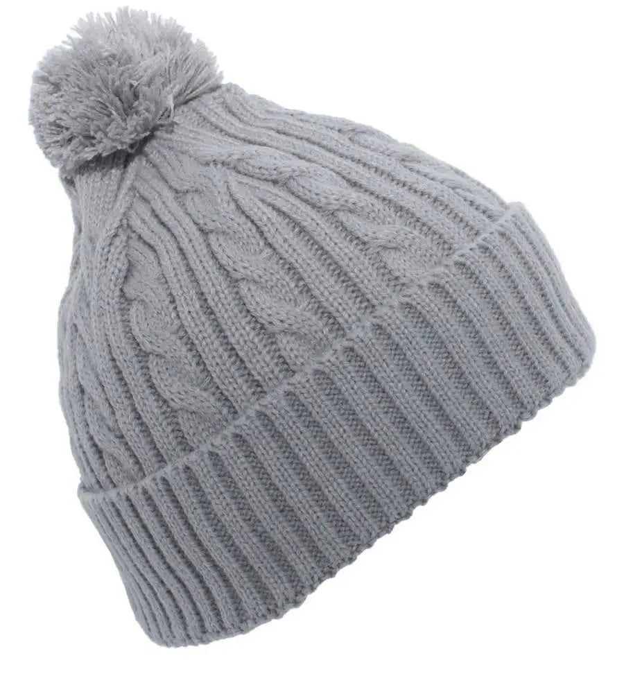 Pacific Headwear 643k Cable Knit Pom-pom Beanie - Silver - Light Gray / 7’’ - 7 7/8’’