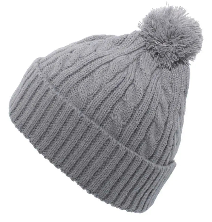 Pacific Headwear 643k Cable Knit Pom-pom Beanie - Silver - Light Gray / 7’’ - 7 7/8’’