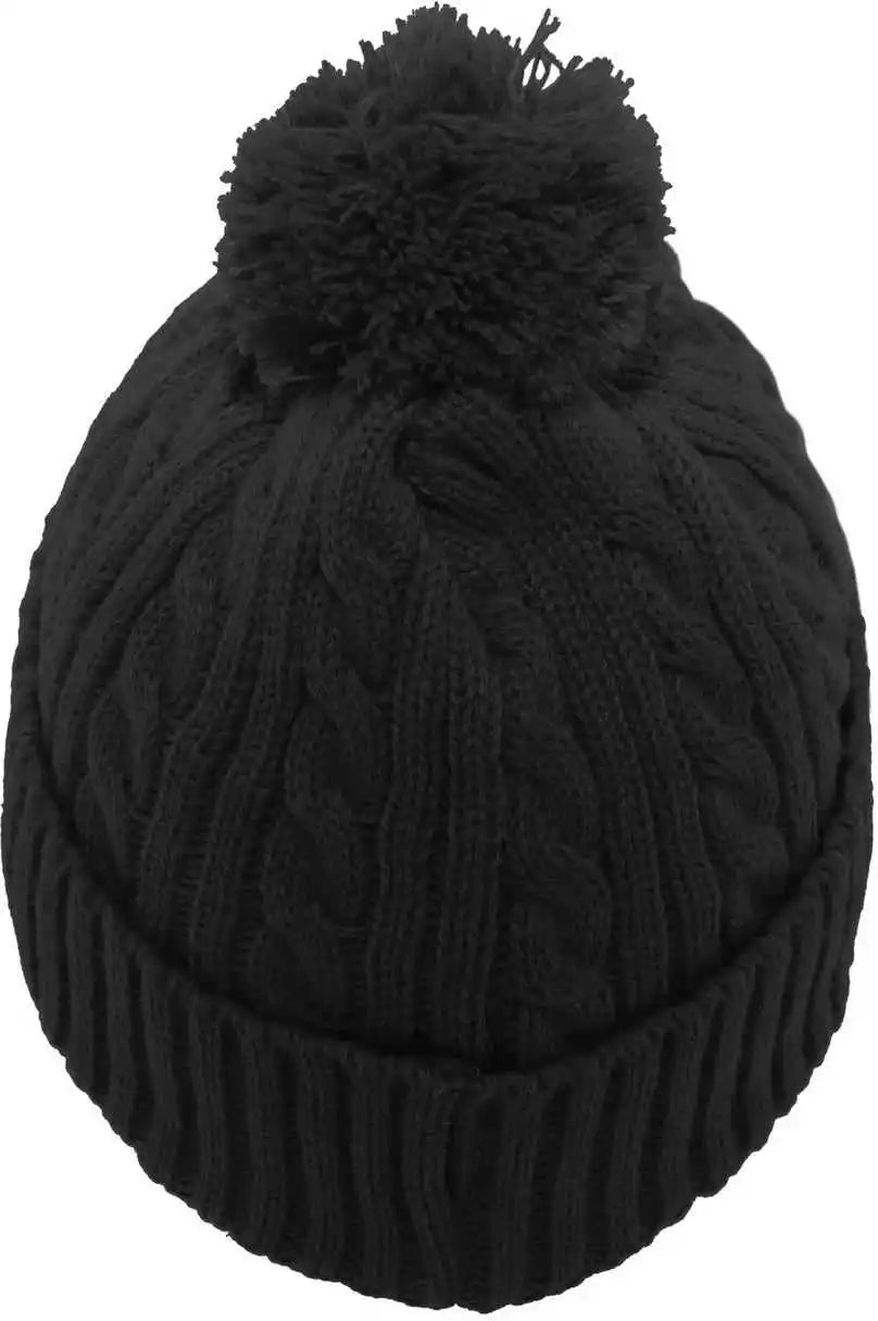Pacific Headwear 643k Cable Knit Pom Beanie Black / 7’’ 7 7/8’’